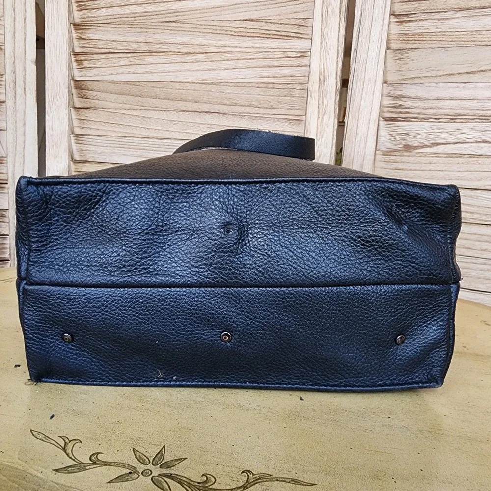 100% Leather Black Small Tote Bag Minimalist Professional Handbag Purse Casual